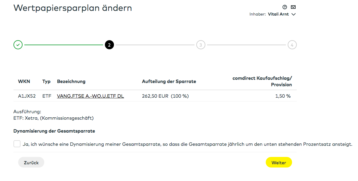 Änderung Wertpapiersparplan