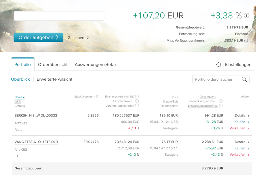 ETF Sparplan - April 2019 bei der Consors